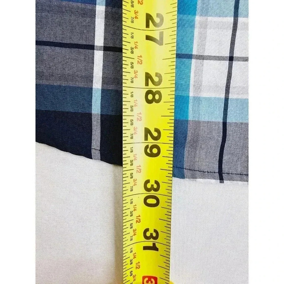 Mason James Size Large Men's White Aqua Gray Blue Check Button Down Pocket Shirt - Picture 8 of 10